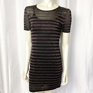 Trina Turk Sparkle Stripe Glitter Mesh Dress Size XS Black